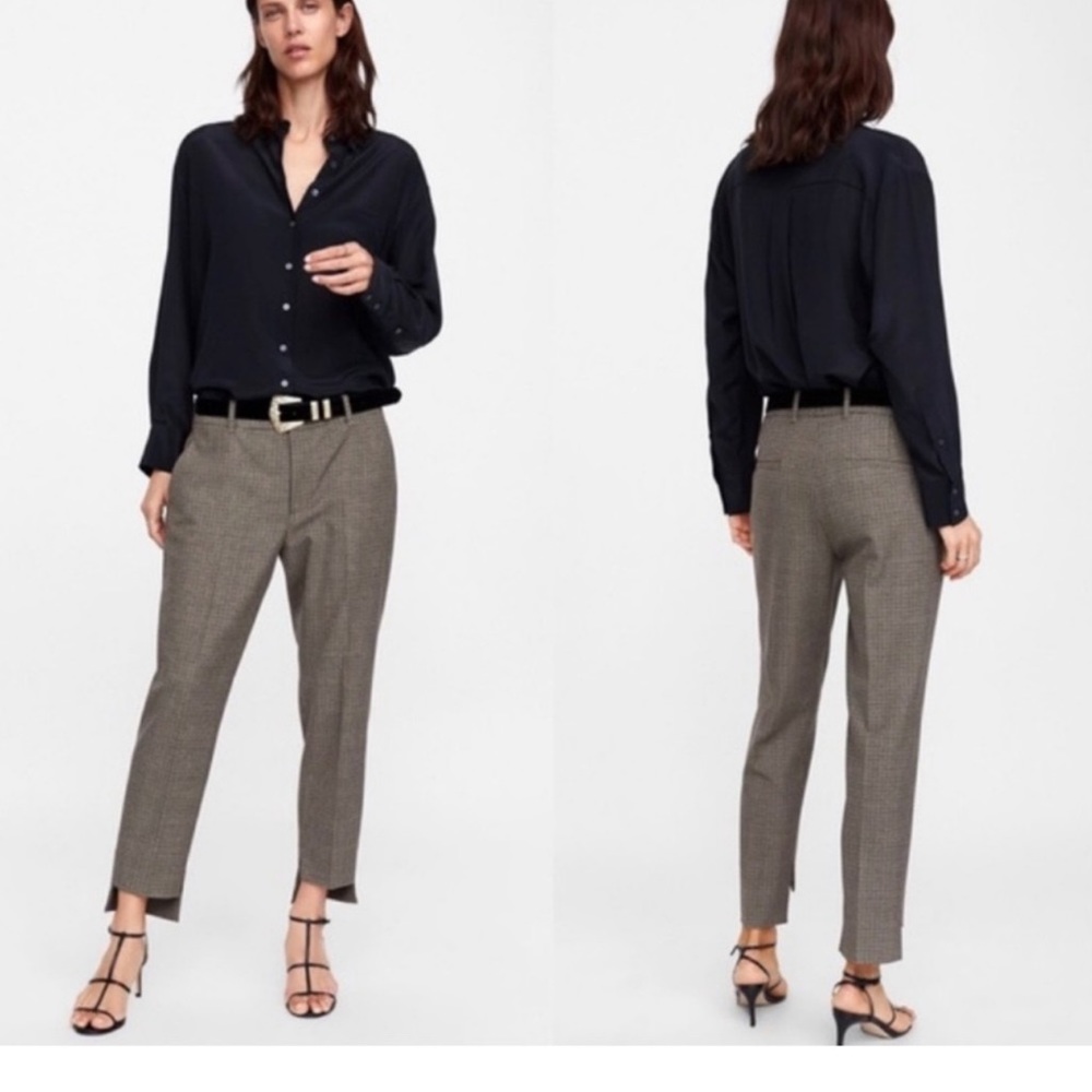 Zara Asymmetrical Hem Plaid Trousers